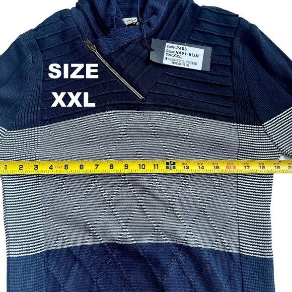 LCR Mens Ribbed Sweater Navy Blue Colorblock Slim Fit Shawl Collar Various Sizes - Picture 15 of 16